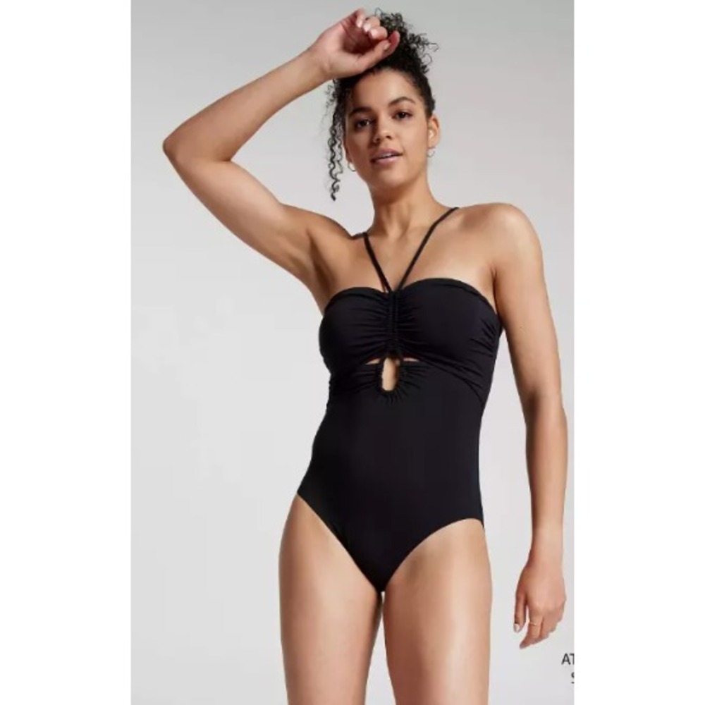 CALIA Women's Shirred Cutout One Piece Swimsuit Black NWT Women's Size‎ 10